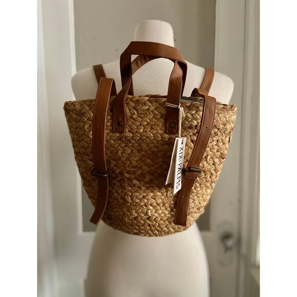 XIX PALMS Insulated Jute Picnic Tote/Backpack (NWT) - Picture 1 of 13